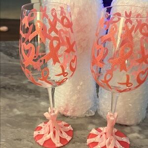 Pink Ribbon Wine Glasses Set of 4